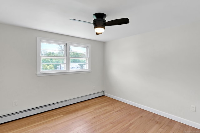 192 Morgan Cir, Wethersfield, CT 06109 - spare room featuring a baseboard radiator, ceiling fan, light wood-type flooring, and baseboards
