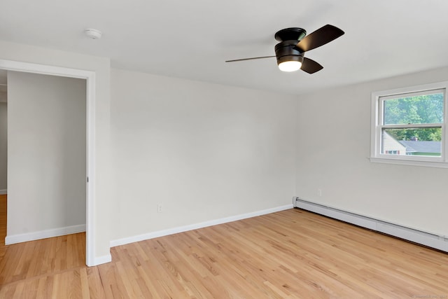 192 Morgan Cir, Wethersfield, CT 06109 - spare room featuring a baseboard radiator, light wood-style floors, ceiling fan, baseboards, and a smoke detector