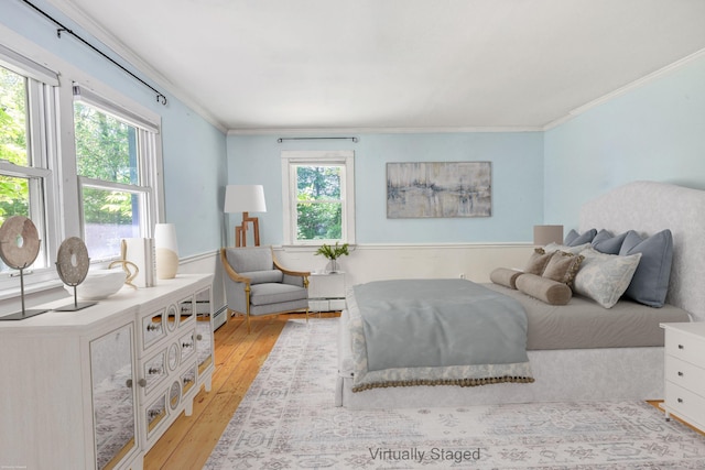 13 Hoyt Rd, Bethel, CT 06801 - bedroom with light wood-style floors, crown molding, and a baseboard radiator