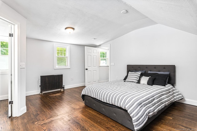 17 Emily Rd, East Windsor, CT 06016 - bedroom with lofted ceiling, wood finished floors, radiator heating unit, baseboards, and a textured ceiling