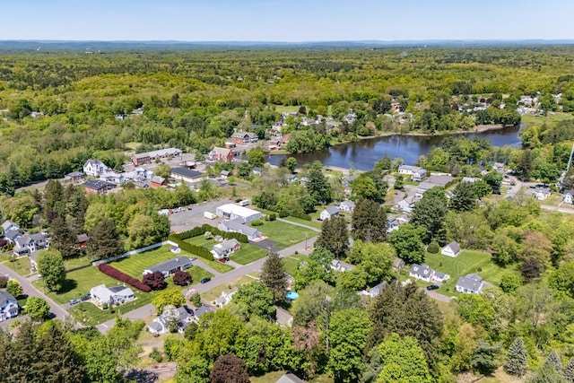 17 Emily Rd, East Windsor, CT 06016 - aerial perspective of suburban area with a heavily wooded area and a nearby body of water