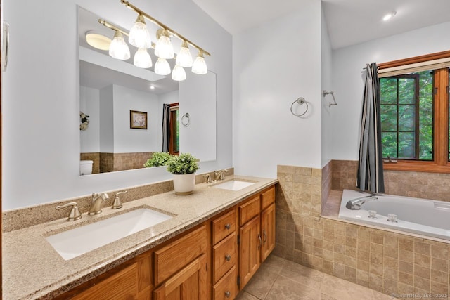 9 Pheasant Run, Granby, CT 06060 - bathroom with double vanity, a bath, and tile patterned floors