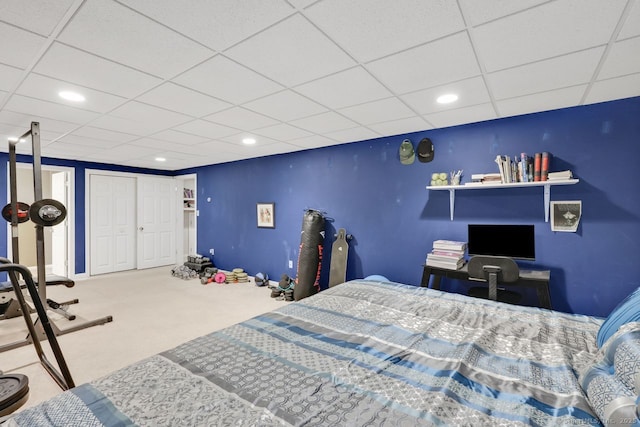 9 Pheasant Run, Granby, CT 06060 - bedroom with carpet floors, a paneled ceiling, recessed lighting, and a closet