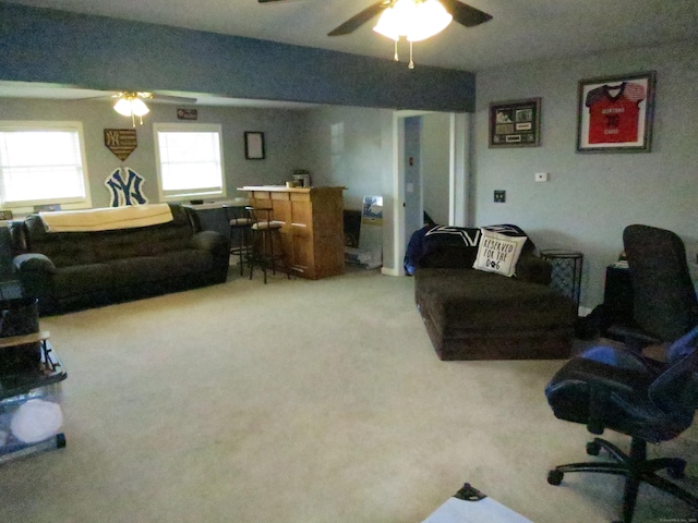 23 Hell Hollow Rd, Sterling, CT 06384 - living room with ceiling fan, an office area, and light carpet