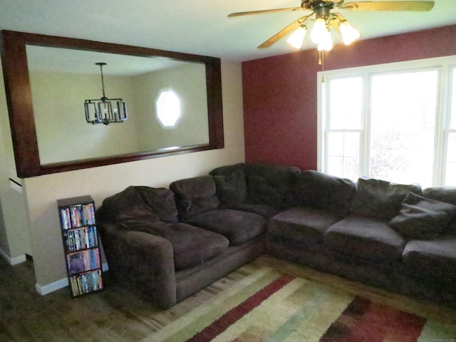 23 Hell Hollow Rd, Sterling, CT 06384 - living area featuring a ceiling fan, baseboards, and a chandelier