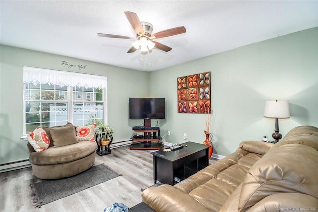 40 Glen Ridge Ct Unit 40, New Milford, CT 06776 - living area featuring a ceiling fan, wood finished floors, and a baseboard radiator