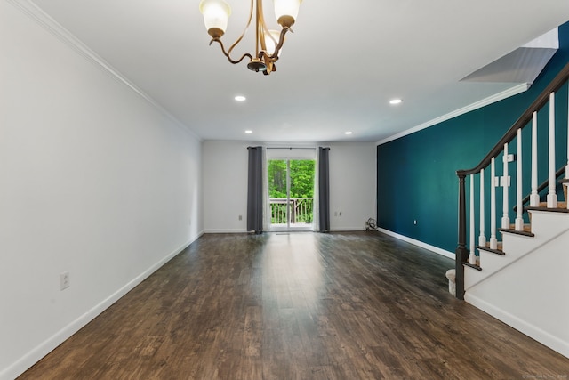 404 Cedar Hollow Dr Unit 404, Rocky Hill, CT 06067 - unfurnished living room with crown molding, wood finished floors, baseboards, recessed lighting, and a chandelier