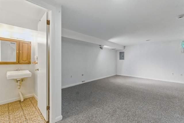 404 Cedar Hollow Dr Unit 404, Rocky Hill, CT 06067 - spare room featuring electric panel, carpet floors, baseboards, and a sink