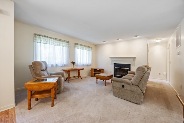 21 Cannon Ridge Dr Unit 21, Watertown, CT 06795 - living room featuring a glass covered fireplace, light carpet, and baseboards