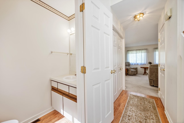 21 Cannon Ridge Dr Unit 21, Watertown, CT 06795 - bathroom with wood finished floors, vanity, and baseboards