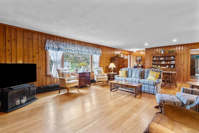 104 Benz St, Ansonia, CT 06401 - living room with wood walls, wood finished floors, and recessed lighting