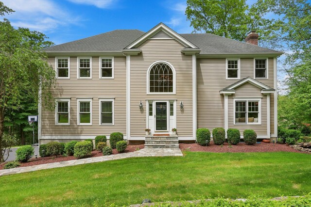 15 Golf View Dr, Easton, CT 06612 - view of front of house featuring a chimney and a front yard