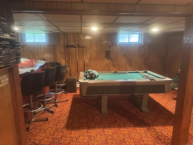 57 Britt Rd, East Hartford, CT 06118 - playroom with a drop ceiling, wood walls, plenty of natural light, and billiards
