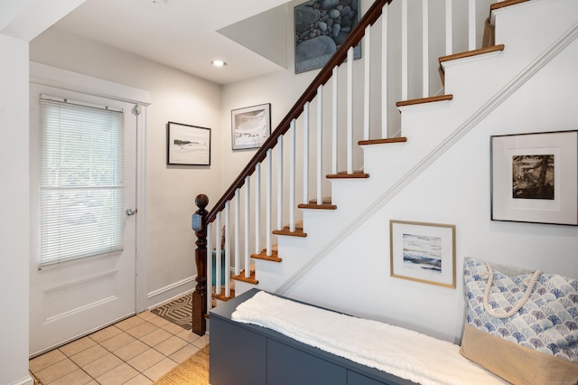 5 New Street Ext, Wilton, CT 06897 - stairway featuring tile patterned flooring, recessed lighting, and baseboards
