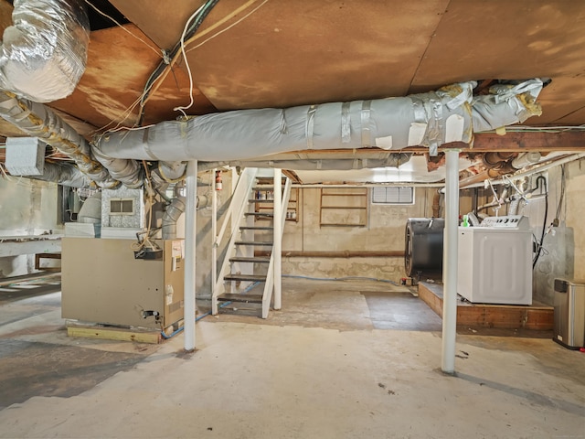 31 Emerson St, Norwalk, CT 06855 - basement with separate washer and dryer, oil tank, and stairway