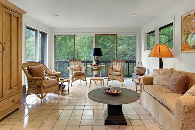 32 Beeholm Rd, Redding, CT 06896 - living room featuring light tile patterned flooring and recessed lighting