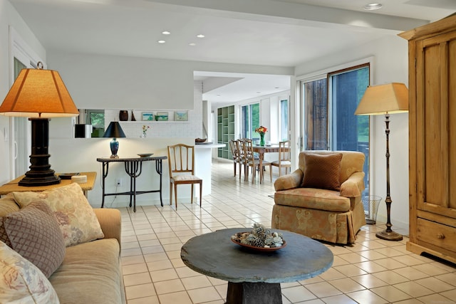 32 Beeholm Rd, Redding, CT 06896 - living area featuring light tile patterned floors and recessed lighting