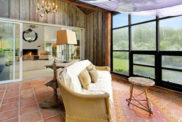 32 Beeholm Rd, Redding, CT 06896 - sunroom featuring lofted ceiling and a chandelier