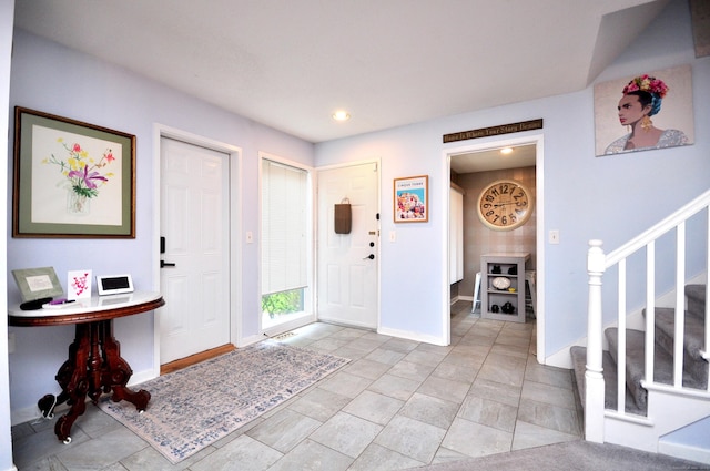 5 Spyglass Dr Unit 5, Avon, CT 06001 - entryway featuring stairway, baseboards, recessed lighting, and light tile patterned floors