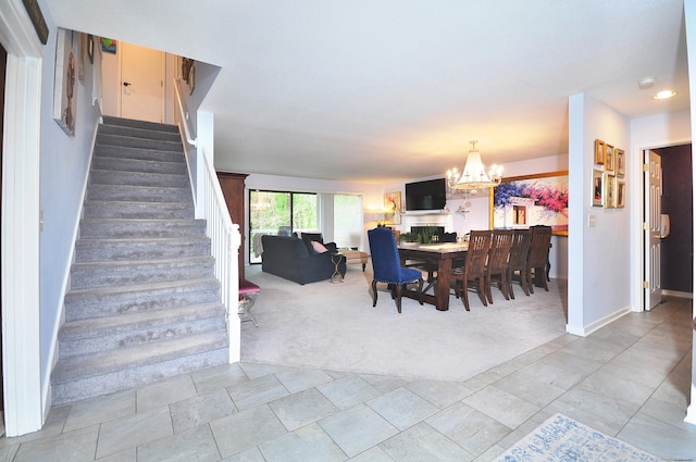 5 Spyglass Dr Unit 5, Avon, CT 06001 - carpeted dining room featuring stairs, a chandelier, and baseboards