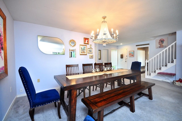 5 Spyglass Dr Unit 5, Avon, CT 06001 - dining room featuring a chandelier, stairs, carpet, and baseboards