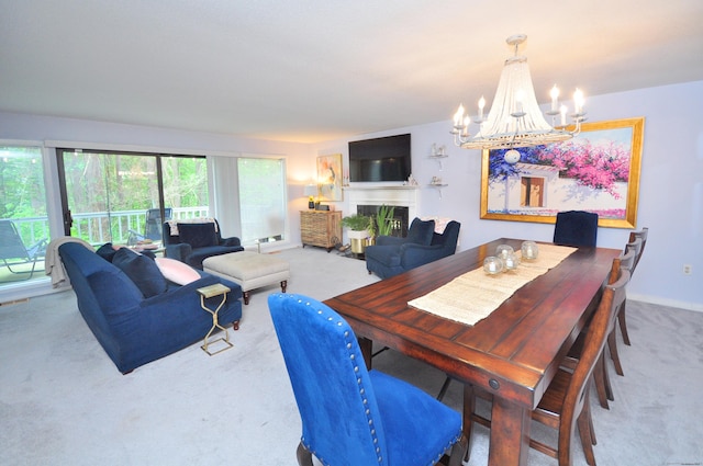 5 Spyglass Dr Unit 5, Avon, CT 06001 - carpeted dining space featuring a chandelier and a fireplace