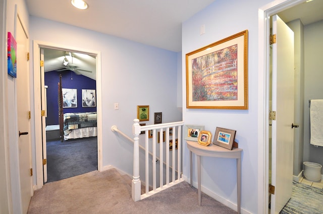 5 Spyglass Dr Unit 5, Avon, CT 06001 - corridor with an upstairs landing, carpet, baseboards, and lofted ceiling