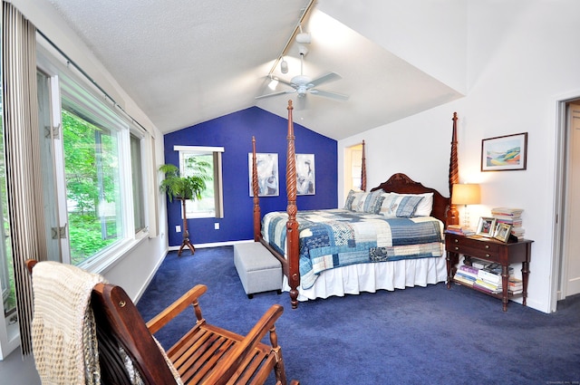 5 Spyglass Dr Unit 5, Avon, CT 06001 - bedroom featuring carpet flooring, lofted ceiling, a ceiling fan, baseboards, and a textured ceiling