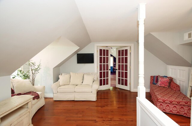 113 Codfish Hill Rd, Bethel, CT 06801 - bedroom featuring wood finished floors, vaulted ceiling, french doors, and baseboards