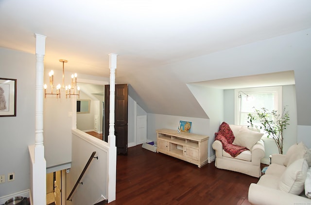 113 Codfish Hill Rd, Bethel, CT 06801 - sitting room featuring an upstairs landing, wood finished floors, vaulted ceiling, and a chandelier