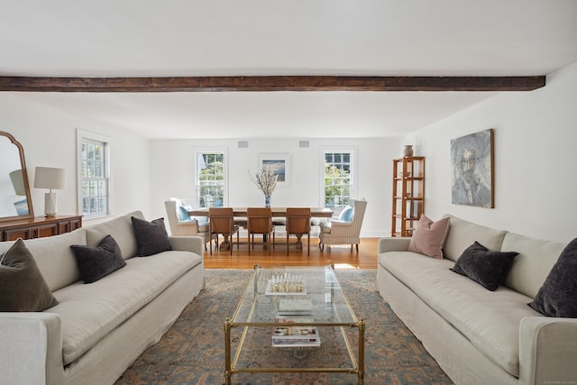 336 Old Branchville Rd, Ridgefield, CT 06877 - living area with wood finished floors and beam ceiling
