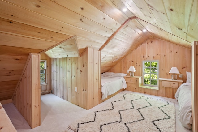 336 Old Branchville Rd, Ridgefield, CT 06877 - unfurnished bedroom featuring lofted ceiling, wooden walls, carpet floors, and wooden ceiling