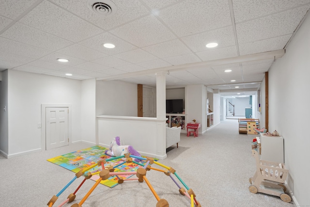 336 Old Branchville Rd, Ridgefield, CT 06877 - game room featuring carpet, recessed lighting, and a drop ceiling