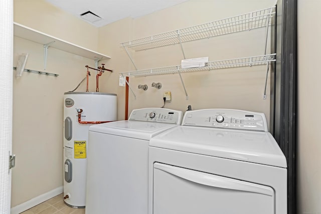 3200 Park Ave Unit 10A2, Bridgeport, CT 06604 - laundry area with electric water heater, separate washer and dryer, baseboards, and light tile patterned floors