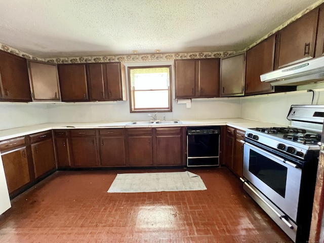 343 Lebanon Ave, Lebanon, CT 06249 - kitchen featuring white gas stove, black dishwasher, under cabinet range hood, a sink, and light countertops