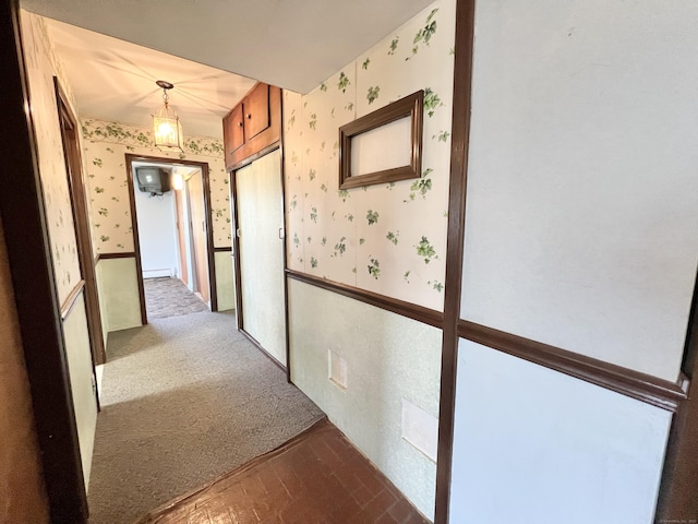 343 Lebanon Ave, Lebanon, CT 06249 - hall featuring wallpapered walls, a baseboard radiator, and brick patterned floors