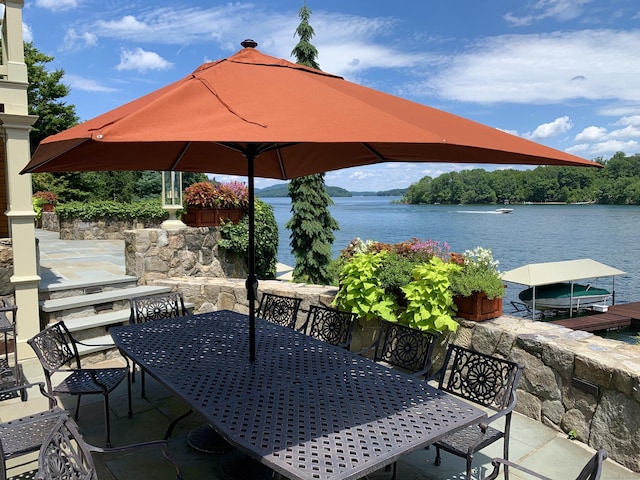 55 Lake Dr S, New Fairfield, CT 06812 - view of patio featuring outdoor dining space and a water view