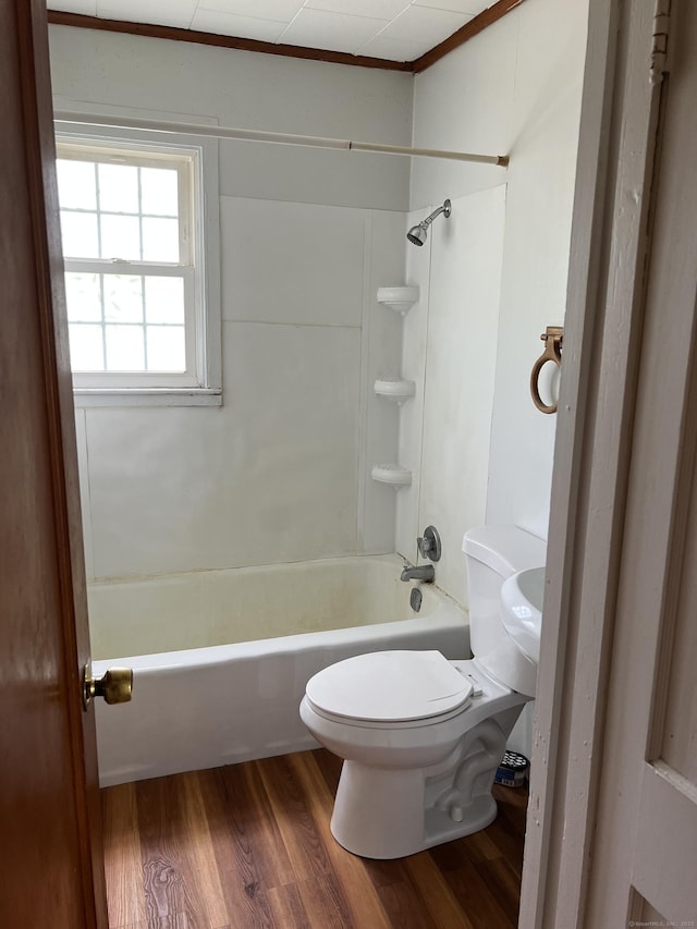 1092 Plainfield Pike, Sterling, CT 06373 - full bathroom with toilet, wood finished floors, tub / shower combination, and crown molding