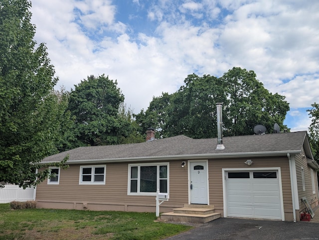 9 Washington Rd, Windsor, CT 06095 - single story home featuring an attached garage, driveway, a chimney, and a shingled roof