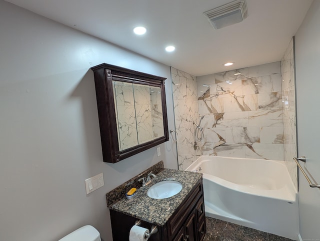 9 Washington Rd, Windsor, CT 06095 - bathroom with vanity, recessed lighting, toilet, and shower / tub combination