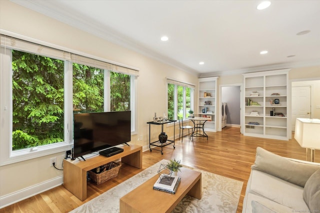 39 Gatewood Unit 39, Avon, CT 06001 - living room with crown molding, wood finished floors, baseboards, and recessed lighting