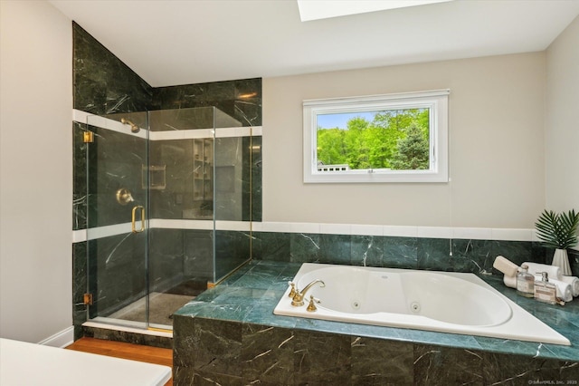 39 Gatewood Unit 39, Avon, CT 06001 - full bathroom with a jetted tub, a shower stall, and vaulted ceiling