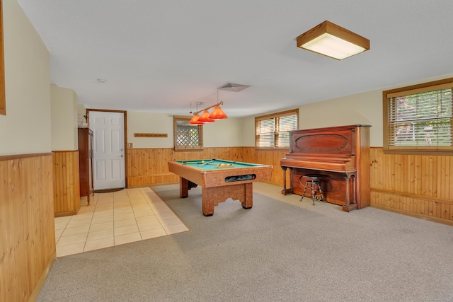 31 Hemlock Dr, Southington, CT 06489 - recreation room with wainscoting, wood walls, billiards, and light carpet
