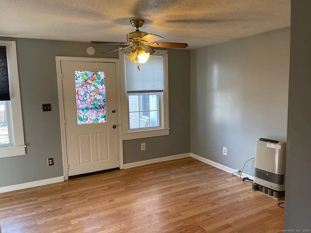 131 W Main St, Southington, CT 06479 - entrance foyer featuring a textured ceiling, light wood finished floors, a ceiling fan, baseboards, and heating unit