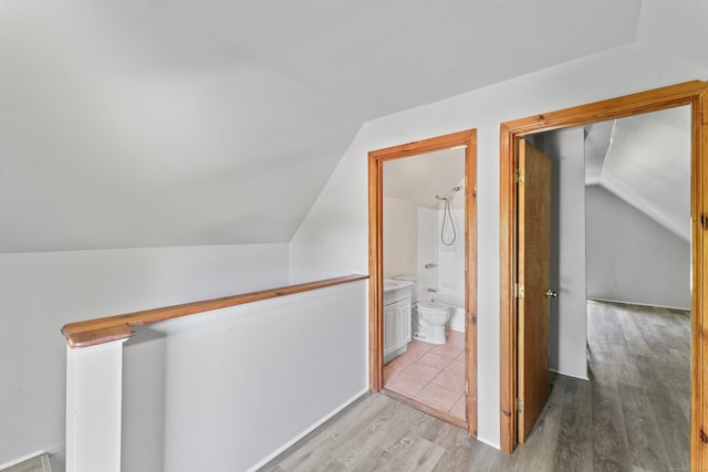 38 Ford St, New Haven, CT 06511 - hallway featuring vaulted ceiling and wood finished floors