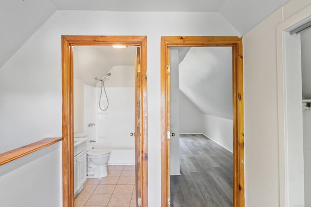 38 Ford St, New Haven, CT 06511 - full bathroom featuring vaulted ceiling, shower / washtub combination, vanity, and toilet