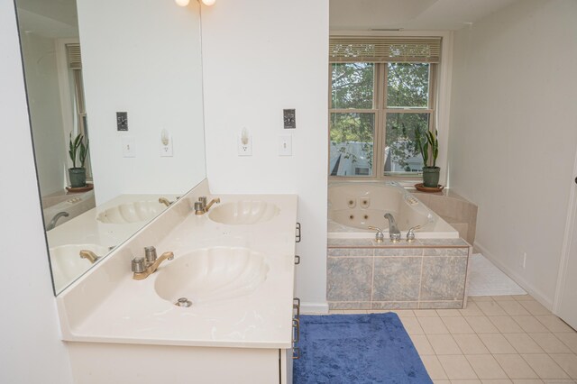 58 Quarry Dock Rd Unit 58, Branford, CT 06405 - bathroom with tile patterned floors, double vanity, and a tub with jets