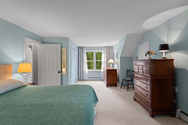 57 Elm Ridge Rd, Stonington, CT 06379 - bedroom with a baseboard heating unit and light carpet