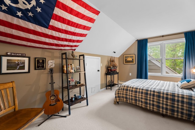 57 Elm Ridge Rd, Stonington, CT 06379 - carpeted bedroom featuring vaulted ceiling and baseboards