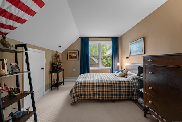 57 Elm Ridge Rd, Stonington, CT 06379 - carpeted bedroom with a baseboard radiator and vaulted ceiling